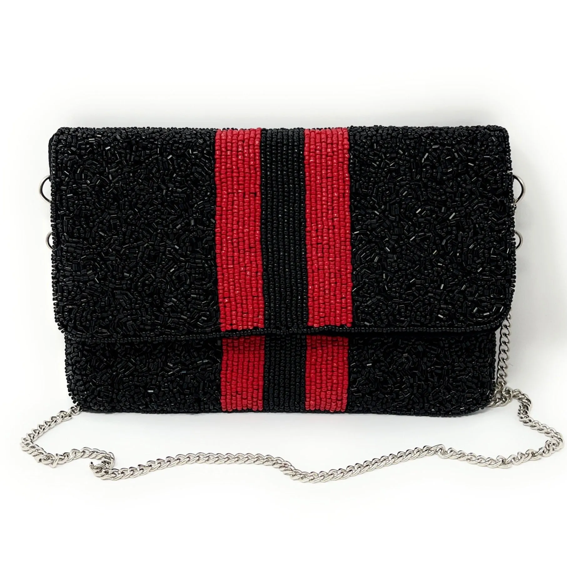 Mini Black Red Beaded Clutch Purse