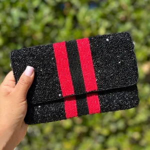 Mini Black Red Beaded Clutch Purse