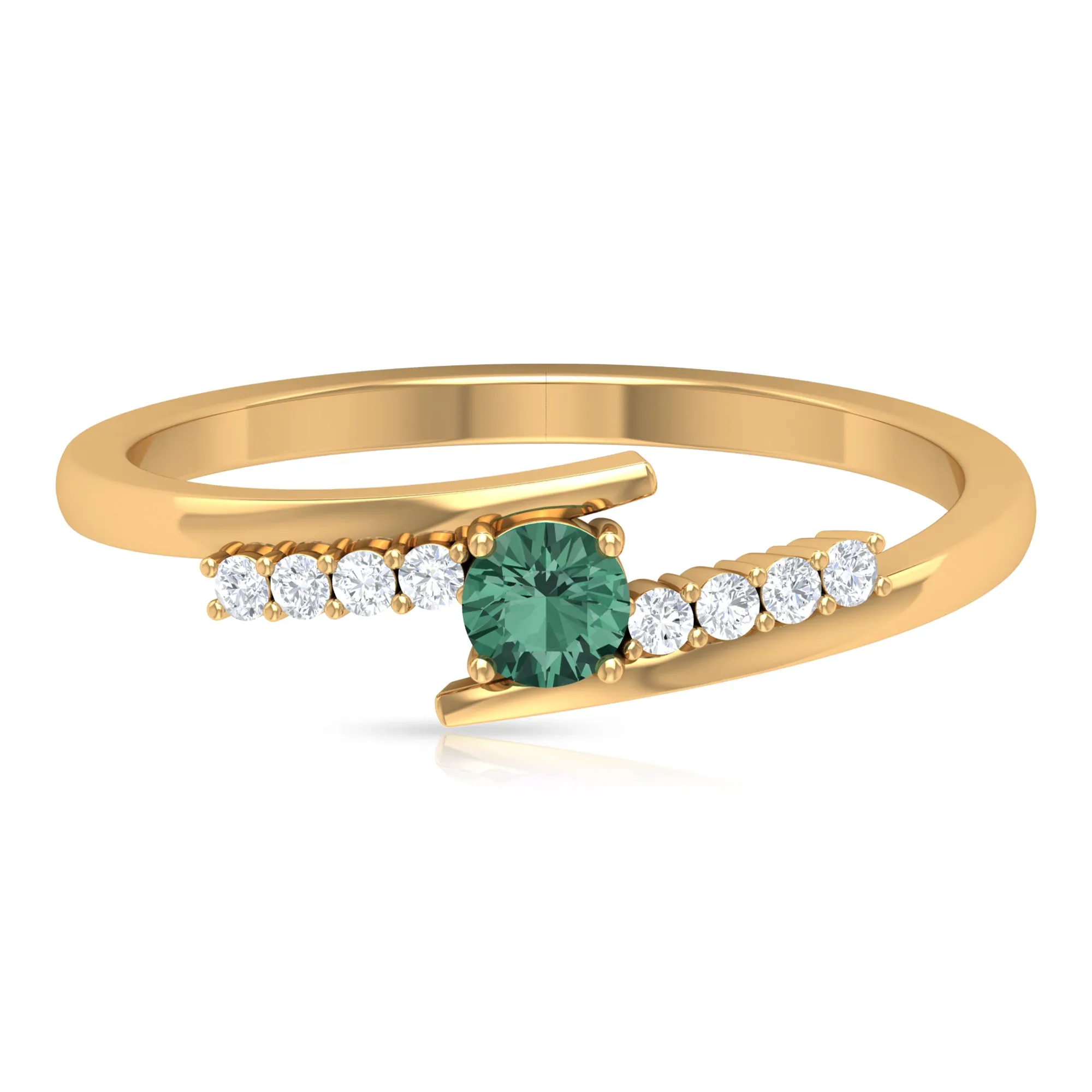Minimal Green Sapphire and Diamond Bypass Promise Ring
