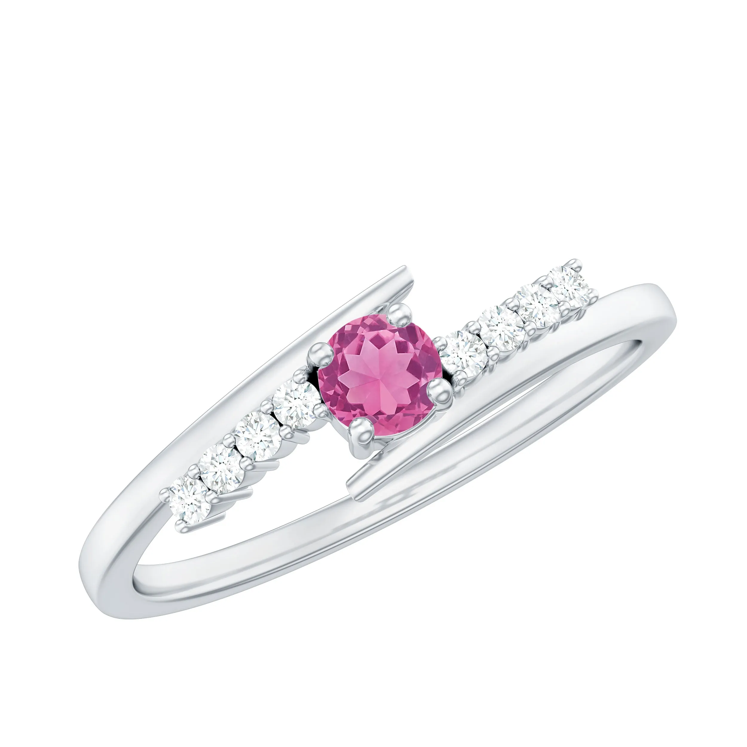Minimal Pink Tourmaline and Diamond Bypass Promise Ring