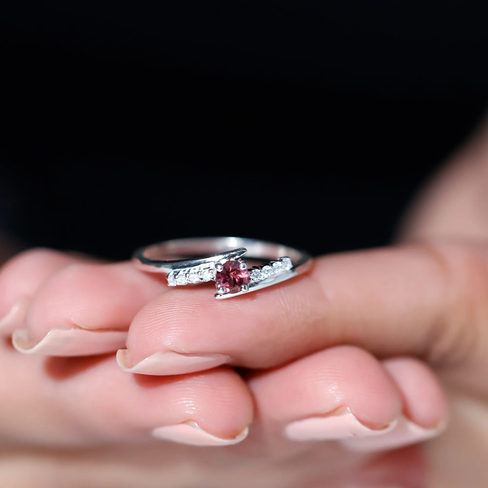 Minimal Pink Tourmaline and Diamond Bypass Promise Ring