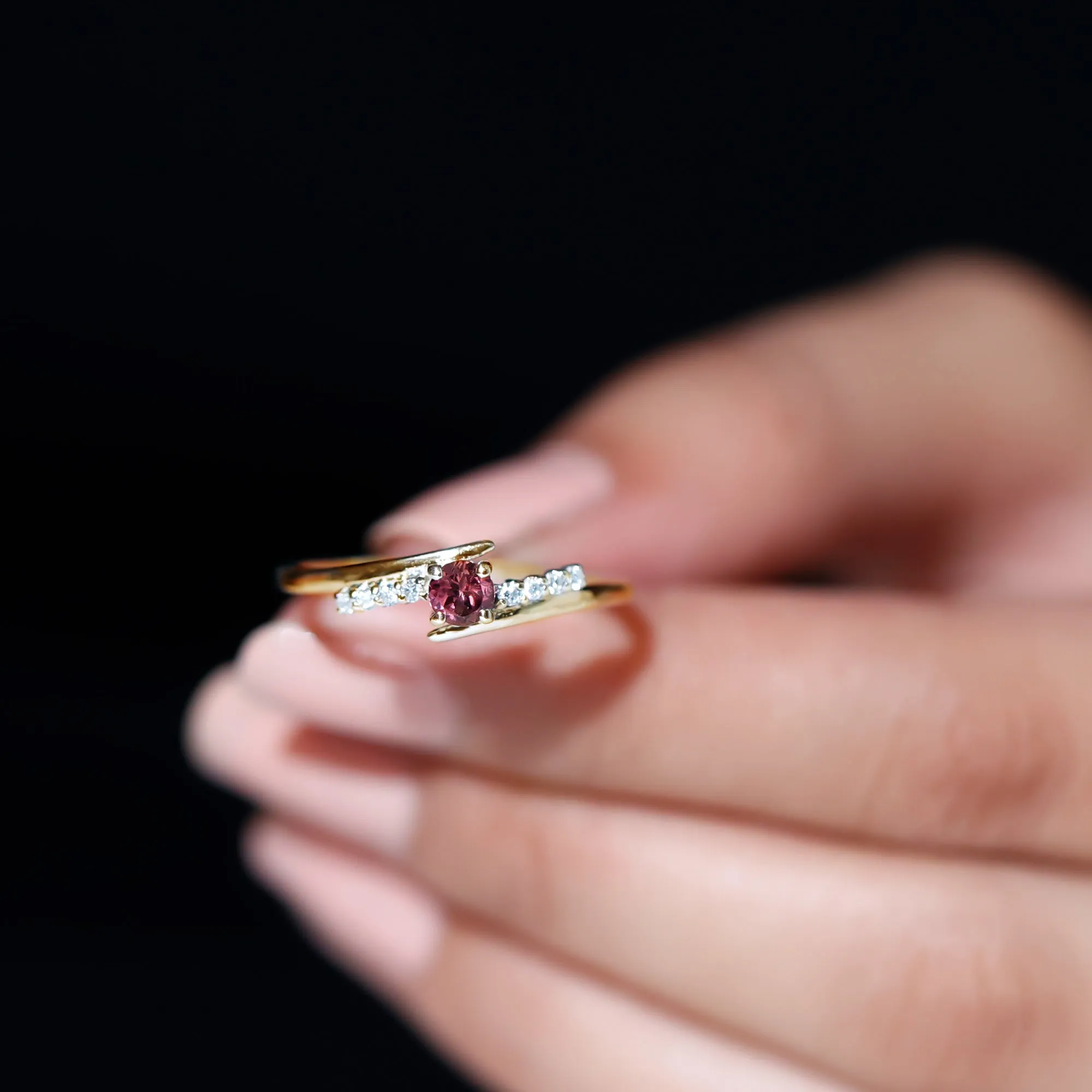 Minimal Pink Tourmaline and Diamond Bypass Promise Ring