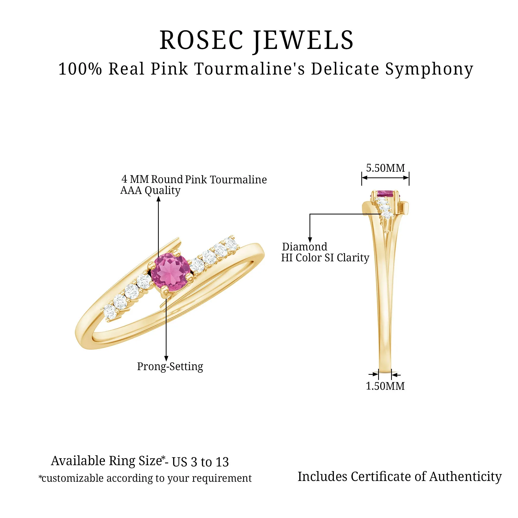 Minimal Pink Tourmaline and Diamond Bypass Promise Ring