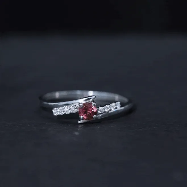 Minimal Pink Tourmaline and Diamond Bypass Promise Ring