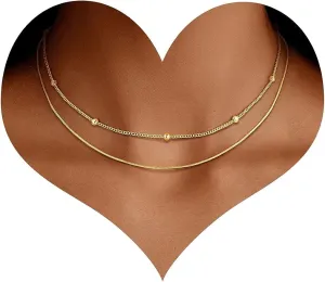 MJartoria Dainty Choker Necklace for Women 14K Gold Plated Minimalist Chain Choker Necklace Trendy Satellite Bead Choker Jewelry Gifts
