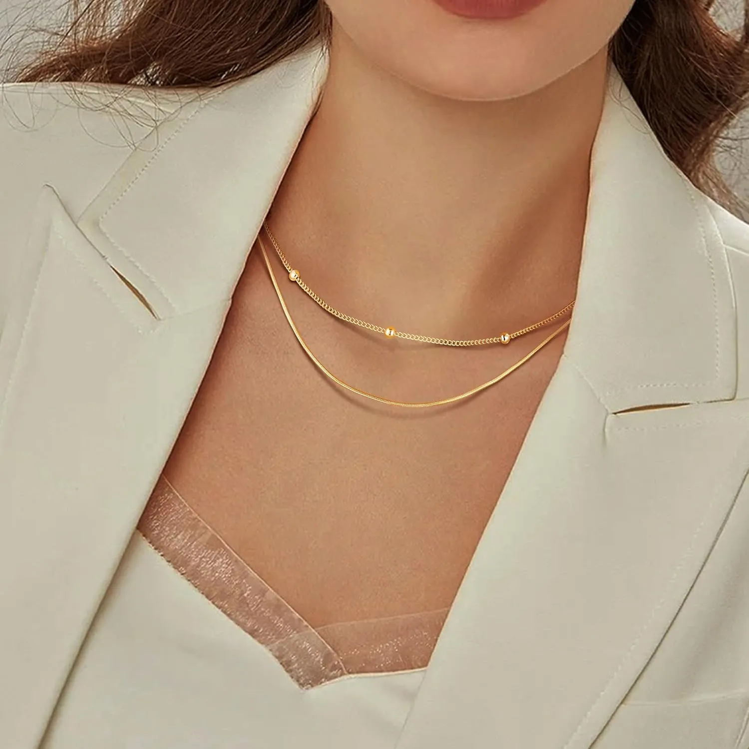 MJartoria Dainty Choker Necklace for Women 14K Gold Plated Minimalist Chain Choker Necklace Trendy Satellite Bead Choker Jewelry Gifts