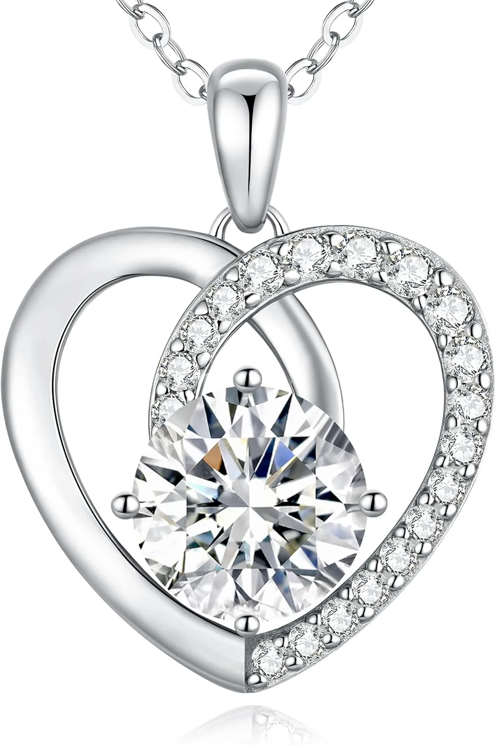 Moissanite Heart Pendant Necklaces,925 Sterling Silver Gold Plating,Anniversary,Birthday Fine Jewelry Gifts for Wife Her Mom Girlfriend
