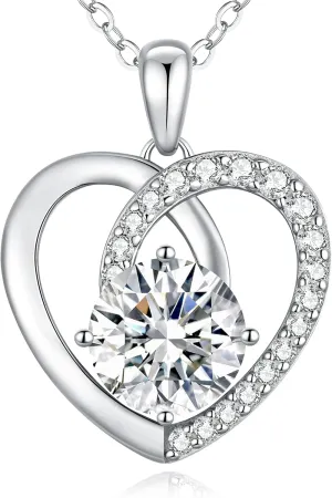 Moissanite Heart Pendant Necklaces,925 Sterling Silver Gold Plating,Anniversary,Birthday Fine Jewelry Gifts for Wife Her Mom Girlfriend
