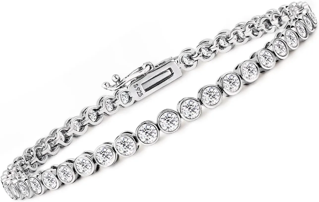 Moissanite Tennis Bracelet Women Men: 3MM 925 Sterling Silver 14k White Gold Plated 4.3CT VVS1 D Color Tennis Chain Bracelets Elegant Lab Diamond Moissanite Jewelry Anniversary Necklaces for Women Wife Mom