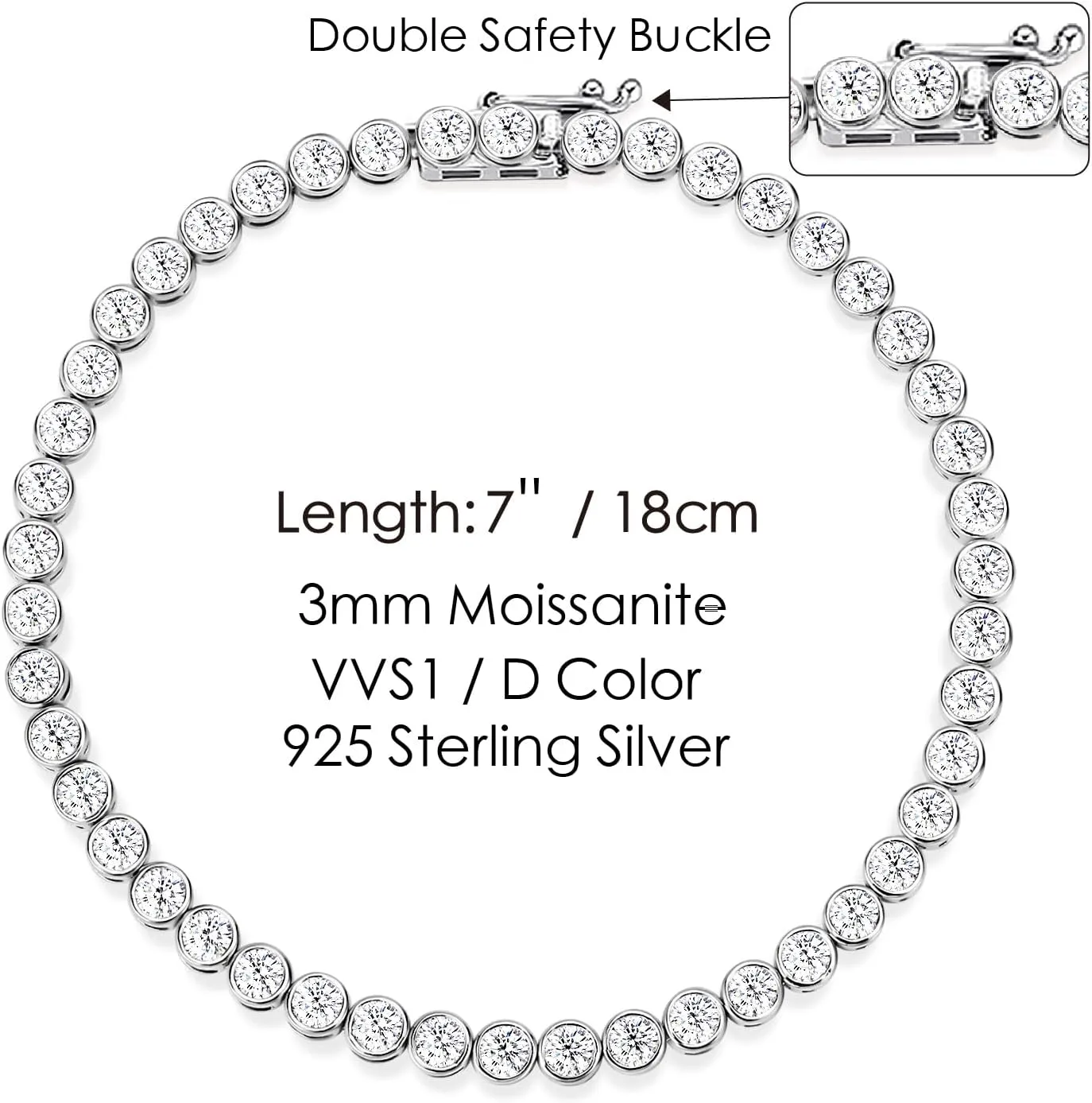 Moissanite Tennis Bracelet Women Men: 3MM 925 Sterling Silver 14k White Gold Plated 4.3CT VVS1 D Color Tennis Chain Bracelets Elegant Lab Diamond Moissanite Jewelry Anniversary Necklaces for Women Wife Mom