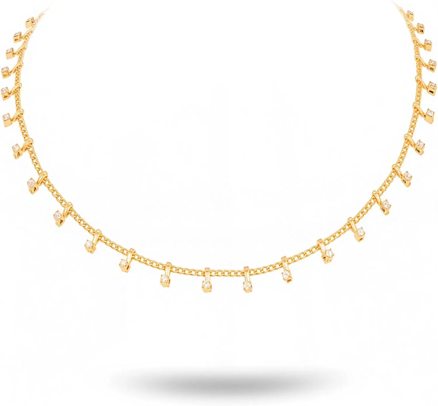 Montana West x Wrangler Gold Plated Chain Choker Necklace for Women, 18k Gold Plated Lightweight CZ Beaded Dainty Jewelry