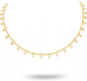 Montana West x Wrangler Gold Plated Chain Choker Necklace for Women, 18k Gold Plated Lightweight CZ Beaded Dainty Jewelry