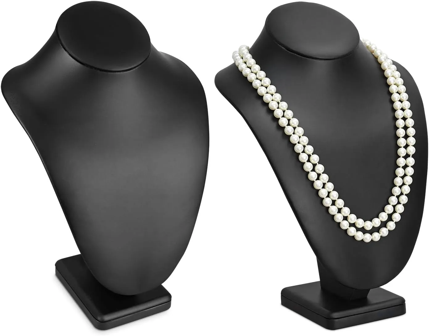 MOOCA 2 Pcs Deluxe Faux Leather Necklace Chain Jewelry Display Holder, Jewelry Stand, Necklaces Display Mannequin Bust Stand, 11H, Black Faux Leather