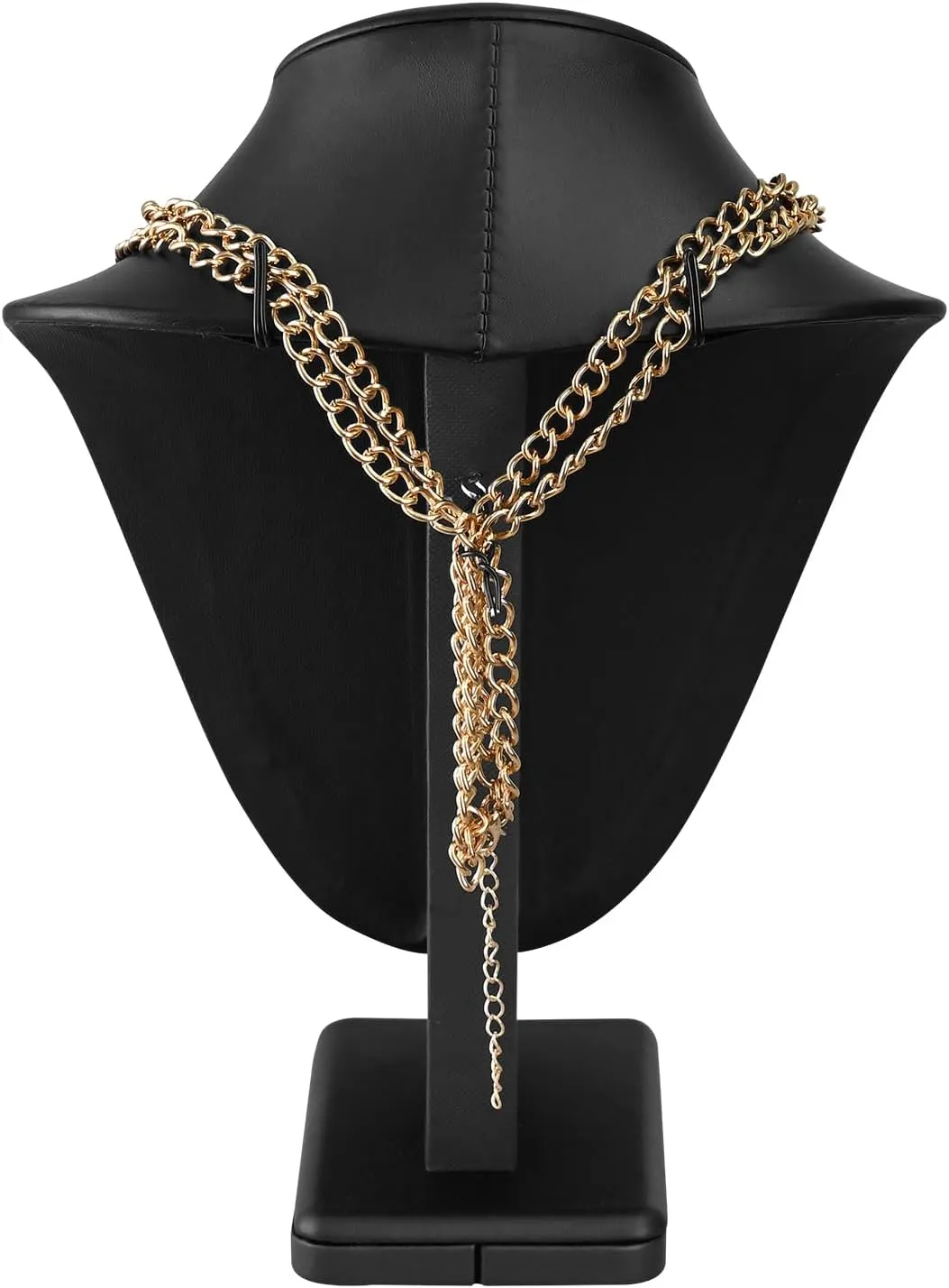 MOOCA 2 Pcs Deluxe Faux Leather Necklace Chain Jewelry Display Holder, Jewelry Stand, Necklaces Display Mannequin Bust Stand, 11H, Black Faux Leather