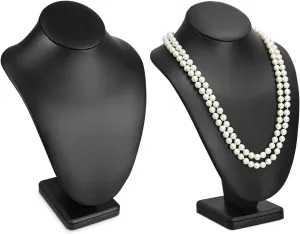 MOOCA 2 Pcs Deluxe Faux Leather Necklace Chain Jewelry Display Holder, Jewelry Stand, Necklaces Display Mannequin Bust Stand, 11H, Black Faux Leather