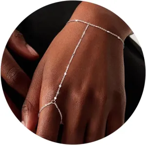 Moodear Dainty Gold Ring Hand Chain Bracelet - Trendy 14K Gold Plated Bead Satellite Cross CZ Hand Link Chain Bracelets for Women Simple Jewelry Gift