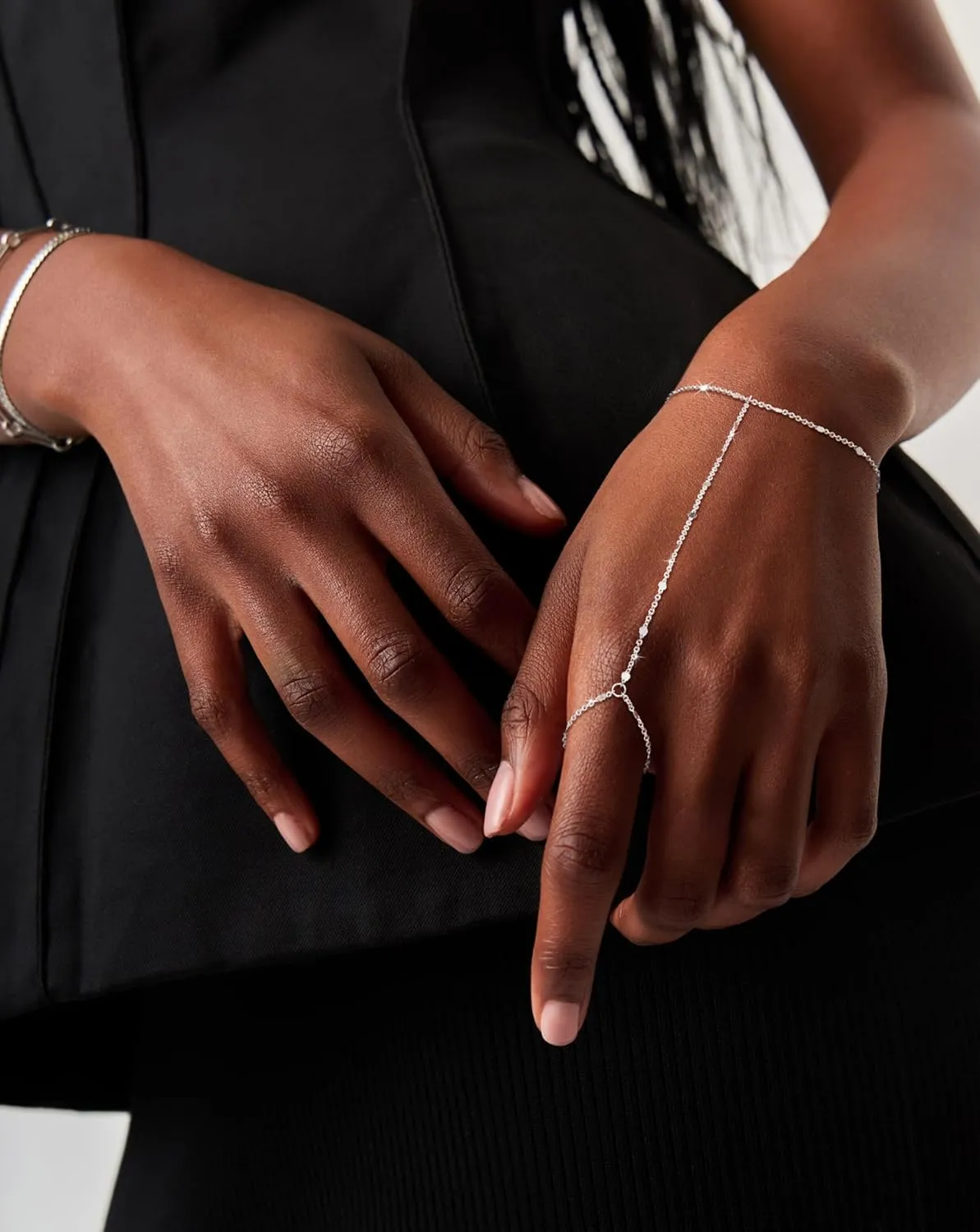 Moodear Dainty Gold Ring Hand Chain Bracelet - Trendy 14K Gold Plated Bead Satellite Cross CZ Hand Link Chain Bracelets for Women Simple Jewelry Gift