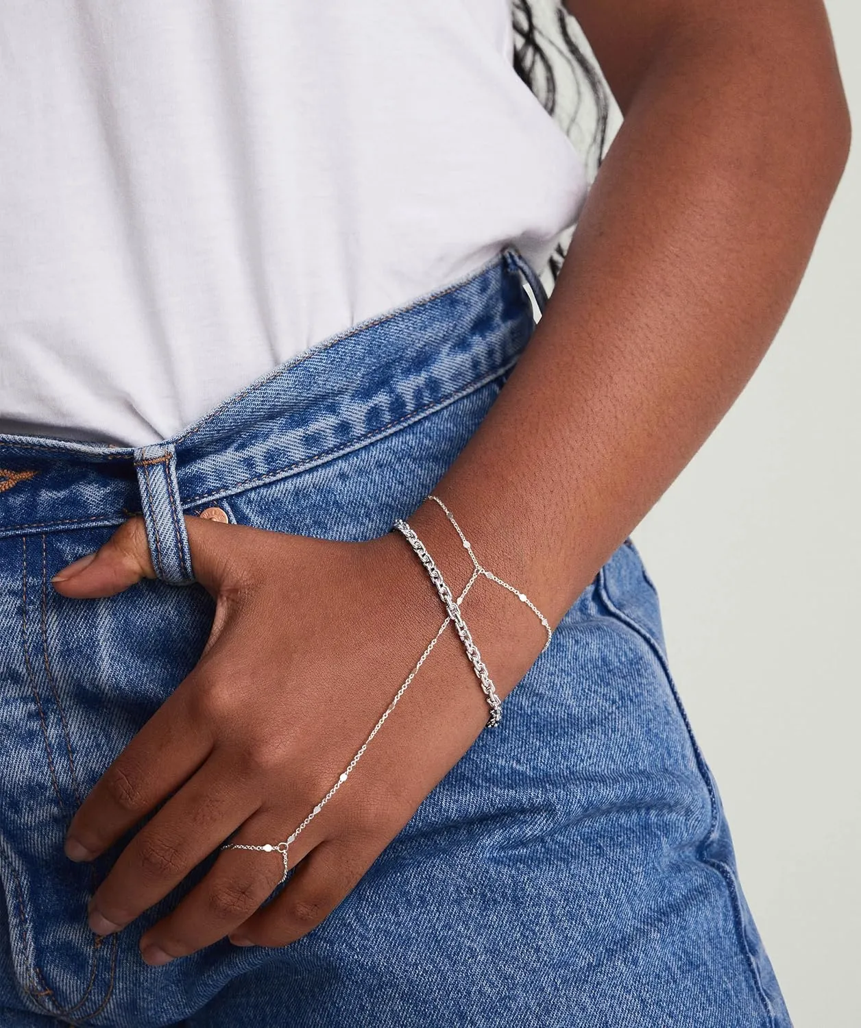 Moodear Dainty Gold Ring Hand Chain Bracelet - Trendy 14K Gold Plated Bead Satellite Cross CZ Hand Link Chain Bracelets for Women Simple Jewelry Gift