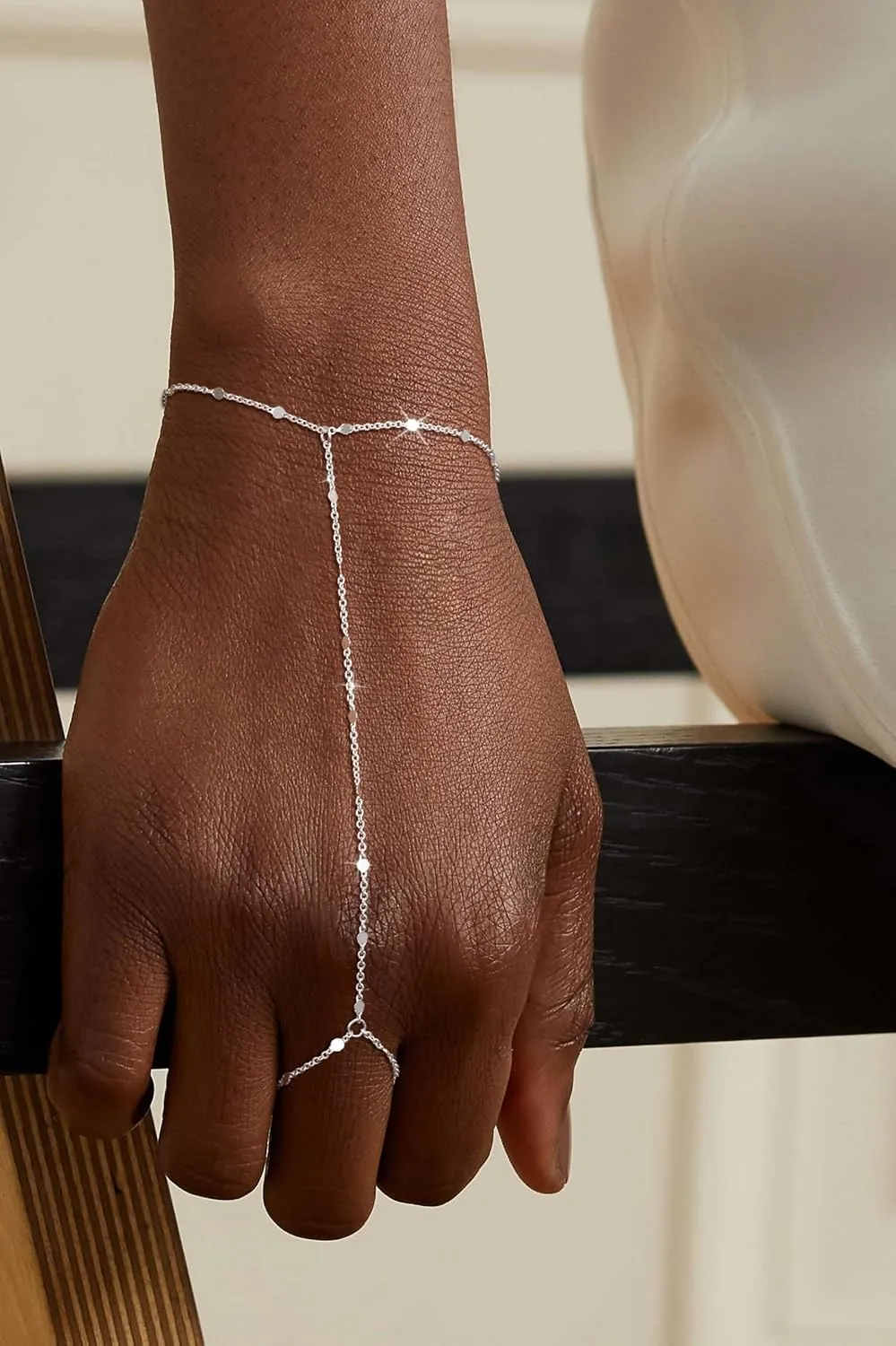 Moodear Dainty Gold Ring Hand Chain Bracelet - Trendy 14K Gold Plated Bead Satellite Cross CZ Hand Link Chain Bracelets for Women Simple Jewelry Gift