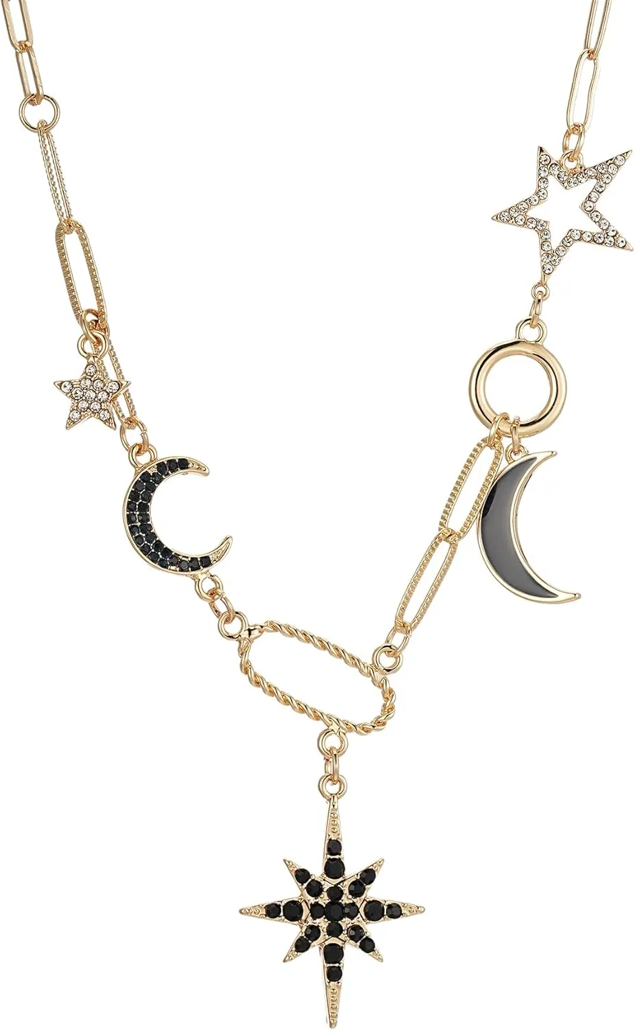 Moon Star Necklace For Women 18K Gold Plated Charm Pendant Hip Hop Sun Necklace Boho Paperclip Link Chain Unisex Necklaces Elegant Jewelry Party Daily Wearing