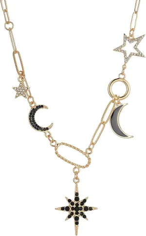 Moon Star Necklace For Women 18K Gold Plated Charm Pendant Hip Hop Sun Necklace Boho Paperclip Link Chain Unisex Necklaces Elegant Jewelry Party Daily Wearing