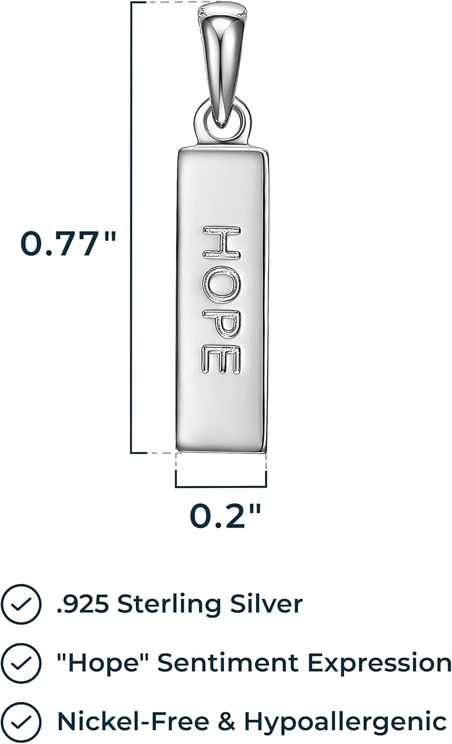 MORGAN & PAIGE .925 Sterling Silver Rhodium Plated Vertical Bar Sentiment Pendant Necklaces for Women - Lightweight and Dainty Sterling Silver Necklace for Women, Jewelry for Her 18 inch Rope Chain