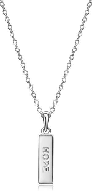 MORGAN & PAIGE .925 Sterling Silver Rhodium Plated Vertical Bar Sentiment Pendant Necklaces for Women - Lightweight and Dainty Sterling Silver Necklace for Women, Jewelry for Her 18 inch Rope Chain