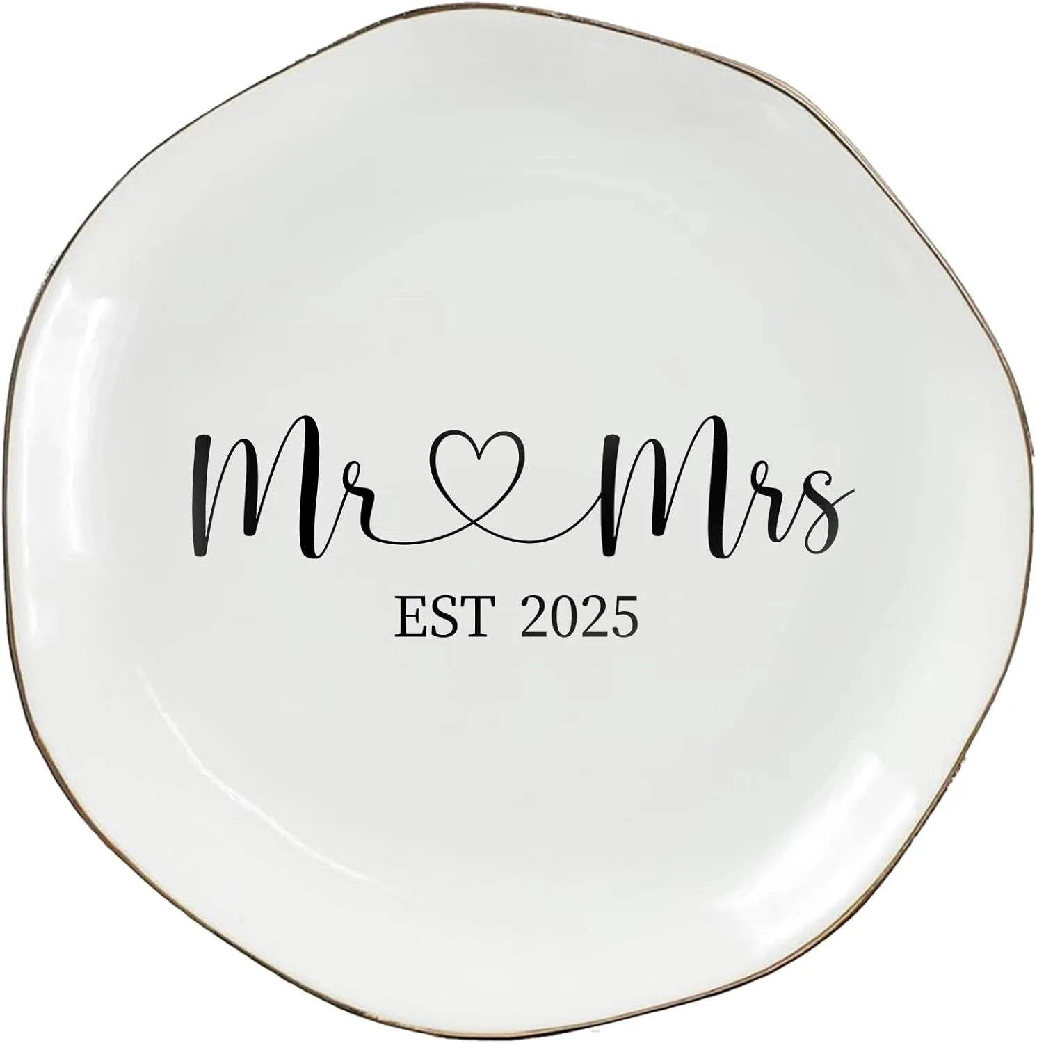 Mr & Mrs EST 2025 Ring Dish - Elegant Ceramic Ring Holder for Engagement, Wedding, and Bridal Shower Gifts - Honeymoon Keepsake for Friends, Newlyweds, and Bride-to-Be