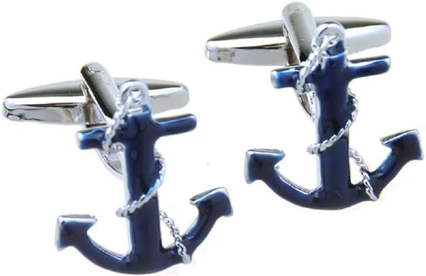 MRCUFF Anchor Navy Blue Rope Nautical Pair of Cufflinks Presentation Gift Box & Polishing Cloth