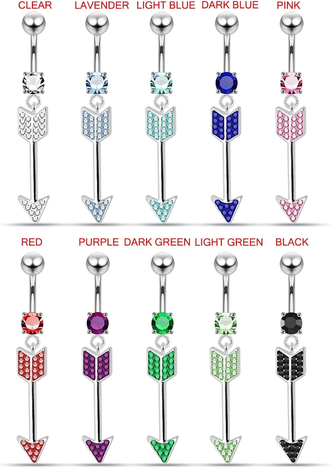 Multi Crystal Stone Colorful Stylish Arrow Dangling 925 Sterling Body Jewelry