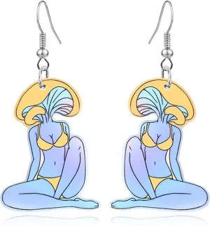 Mushroom Earrings for Women Girls Vintage Funny Acrylic Earrings Cute Mushroom Dangle Drop Earrings Creative Novelty Body Shaped Mushroom Earrings Jewelry Gifts