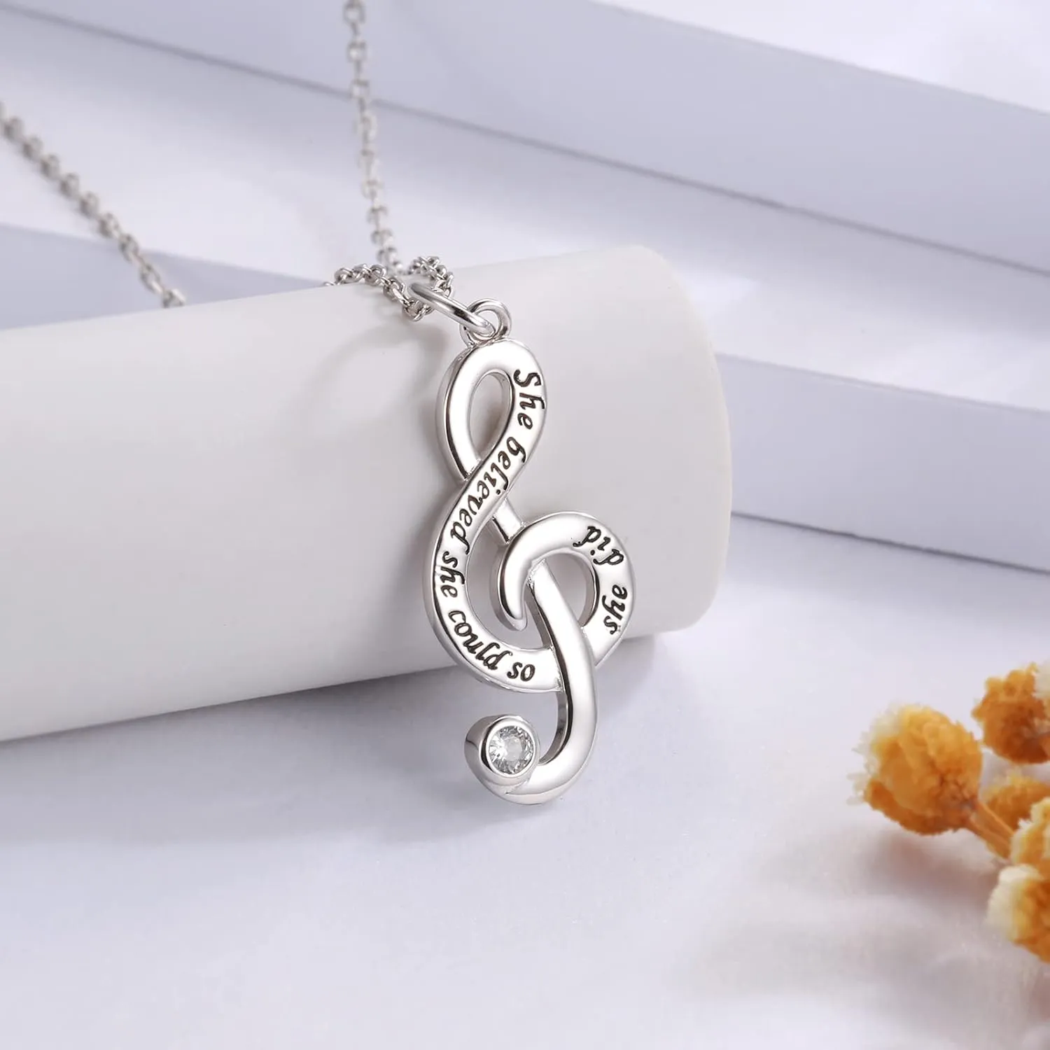 Music Note Necklace Earrings for Women Sterling Silver Classic Treble Clef Music Pendant Musical Jewelry Graduation Gifts for Musician Music Student