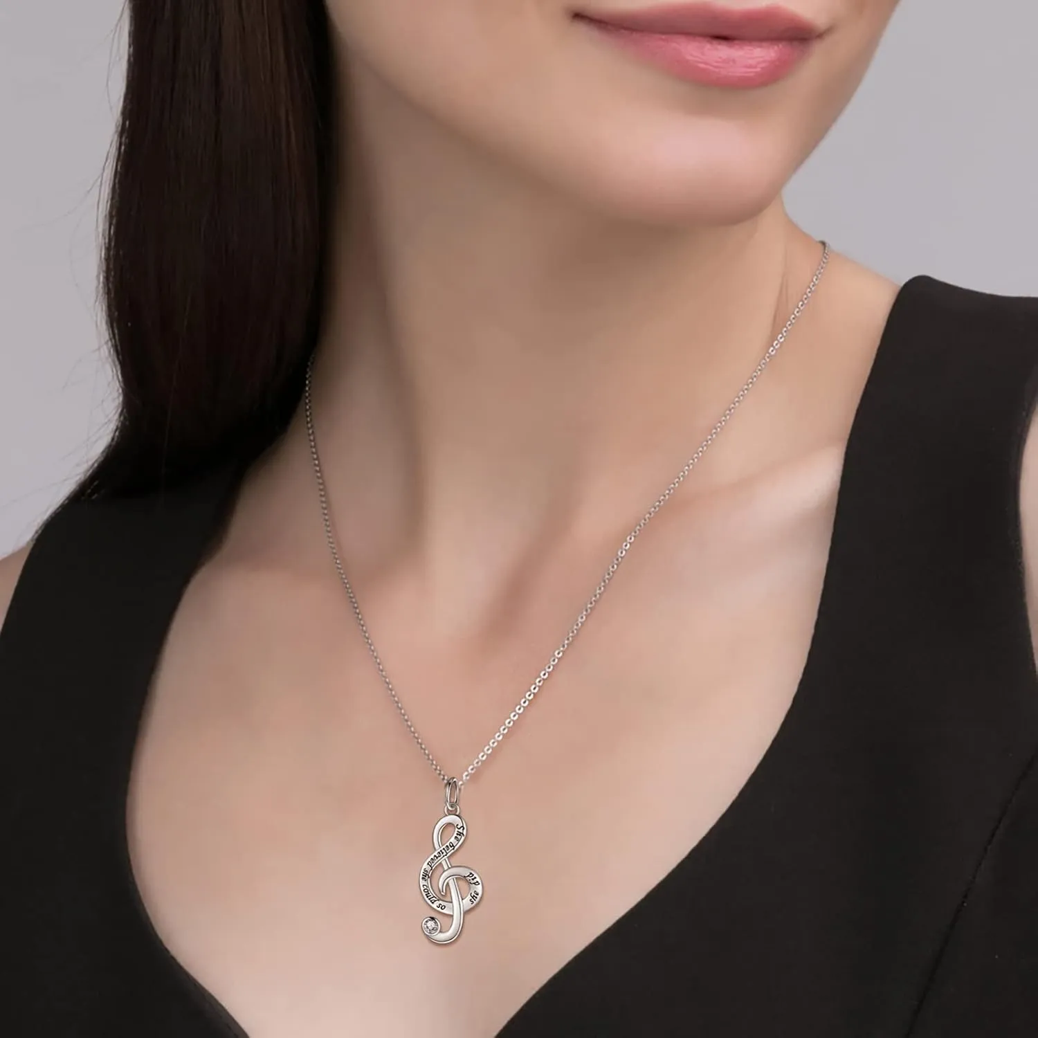 Music Note Necklace Earrings for Women Sterling Silver Classic Treble Clef Music Pendant Musical Jewelry Graduation Gifts for Musician Music Student