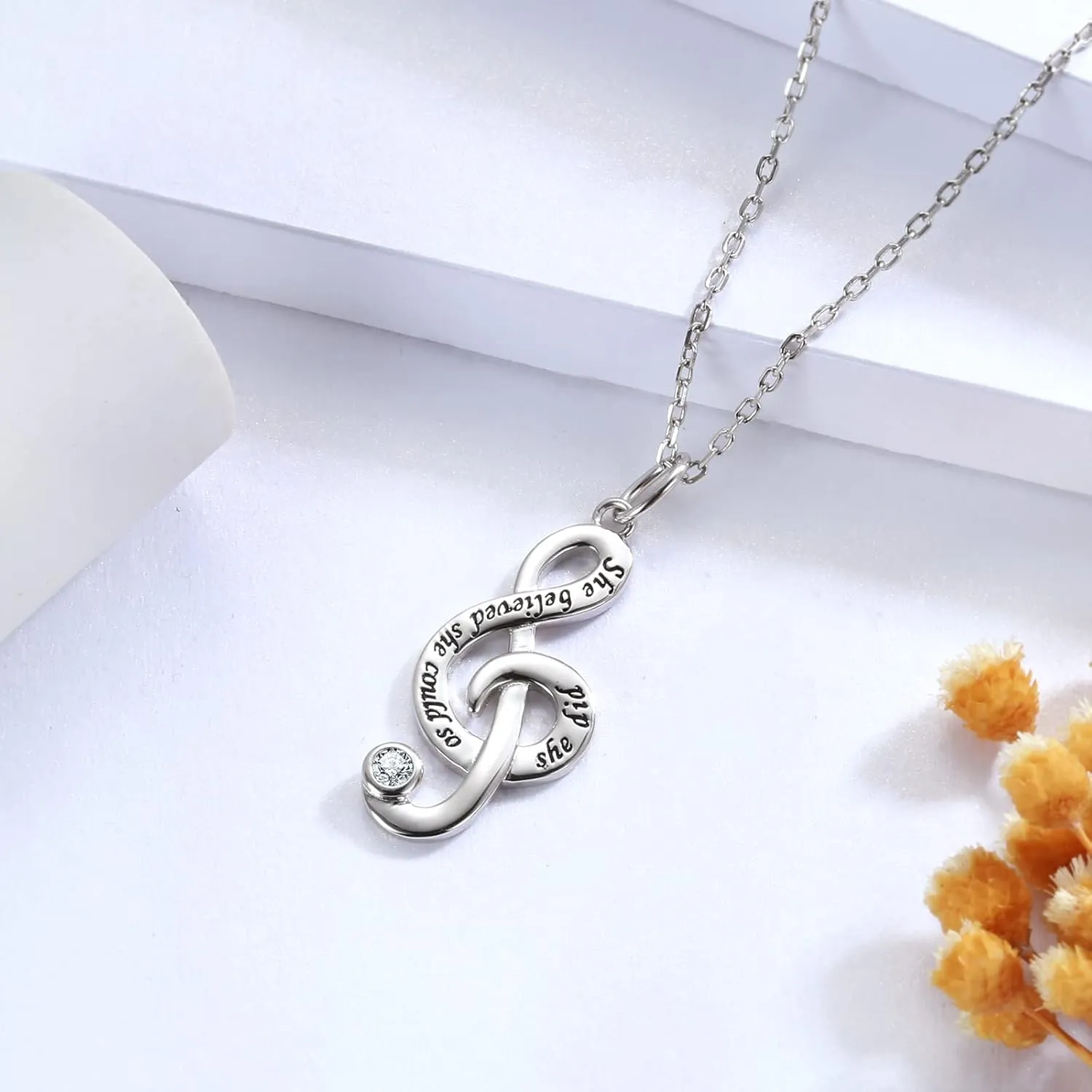 Music Note Necklace Earrings for Women Sterling Silver Classic Treble Clef Music Pendant Musical Jewelry Graduation Gifts for Musician Music Student