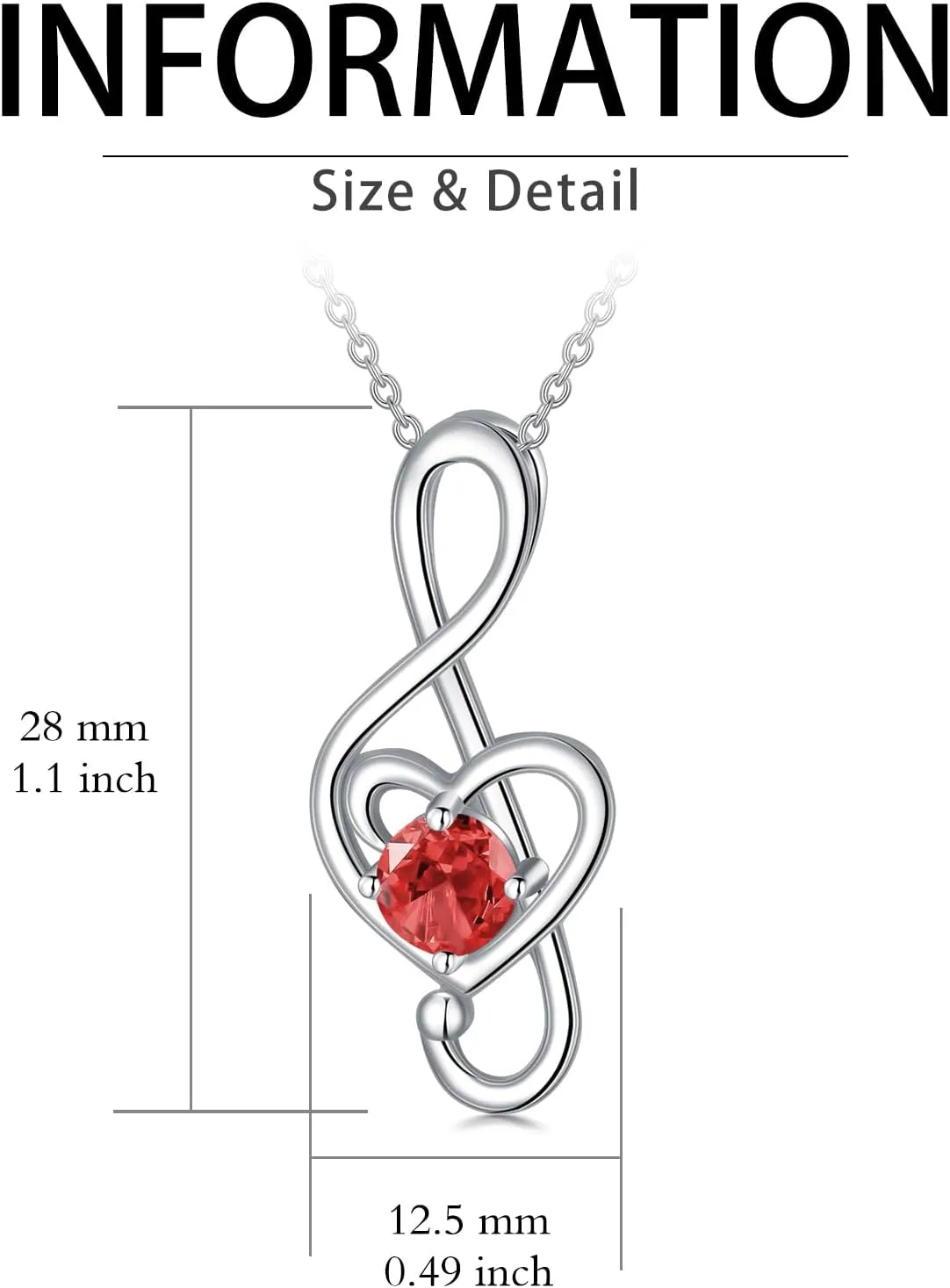 Music Note Necklaces for Women Sterling Silver 12 Birthstone Musical Necklace Jewelry Birthday Gifts Music Lovers Student Teacher