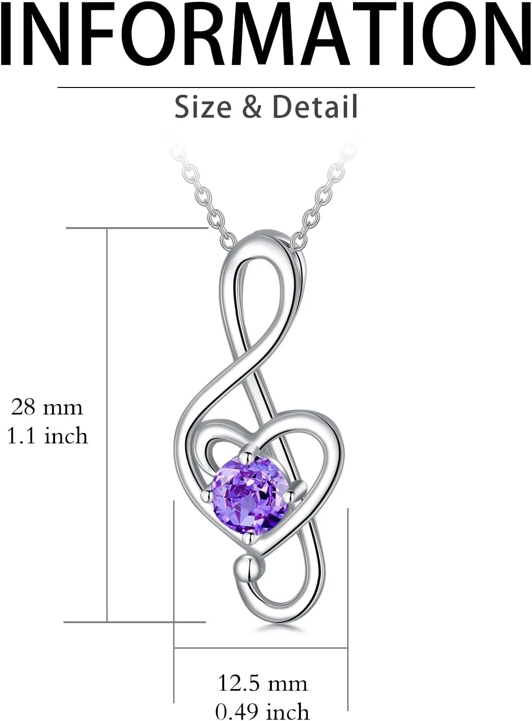 Music Note Necklaces for Women Sterling Silver 12 Birthstone Musical Necklace Jewelry Birthday Gifts Music Lovers Student Teacher
