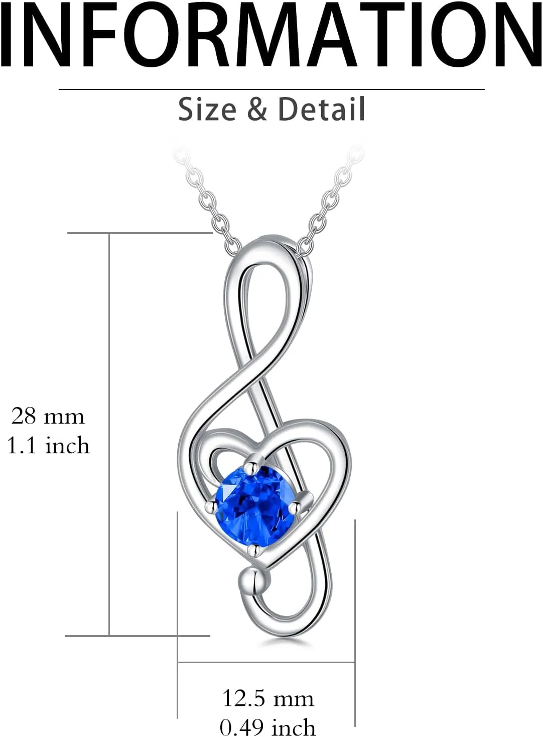Music Note Necklaces for Women Sterling Silver 12 Birthstone Musical Necklace Jewelry Birthday Gifts Music Lovers Student Teacher