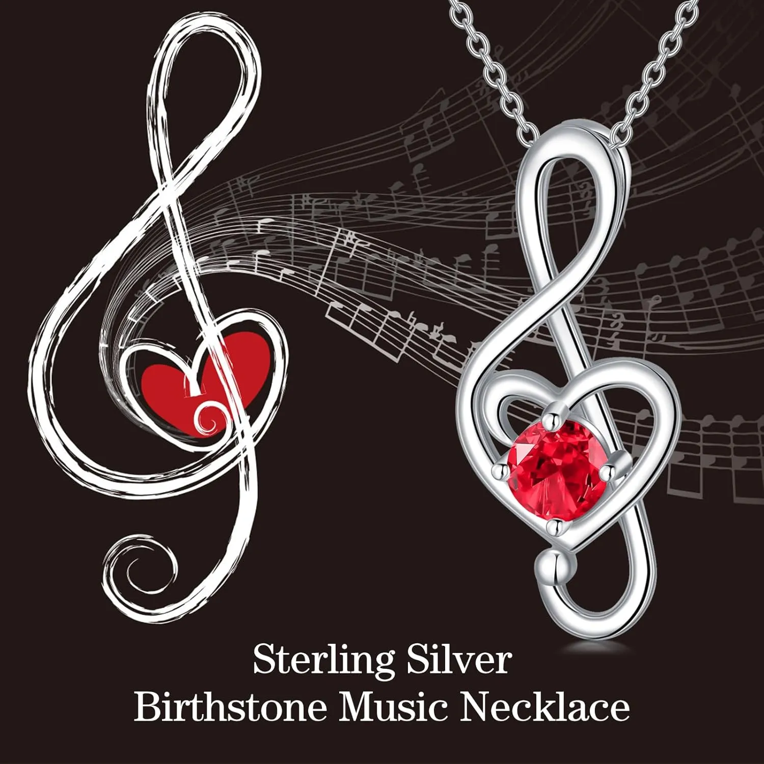 Music Note Necklaces for Women Sterling Silver 12 Birthstone Musical Necklace Jewelry Birthday Gifts Music Lovers Student Teacher