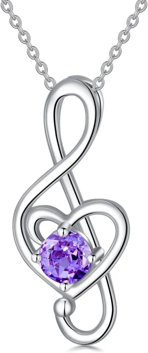 Music Note Necklaces for Women Sterling Silver 12 Birthstone Musical Necklace Jewelry Birthday Gifts Music Lovers Student Teacher