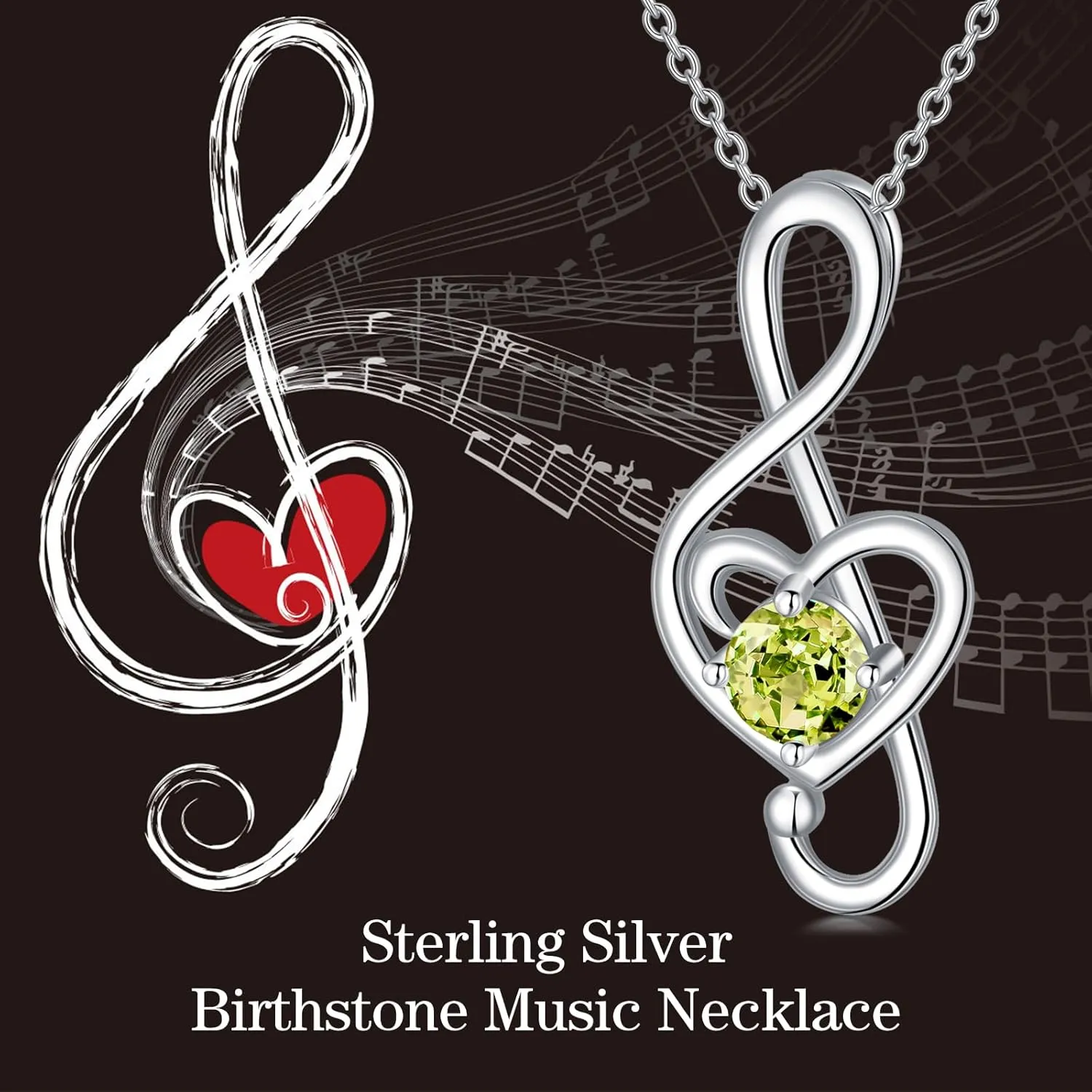 Music Note Necklaces for Women Sterling Silver 12 Birthstone Musical Necklace Jewelry Birthday Gifts Music Lovers Student Teacher