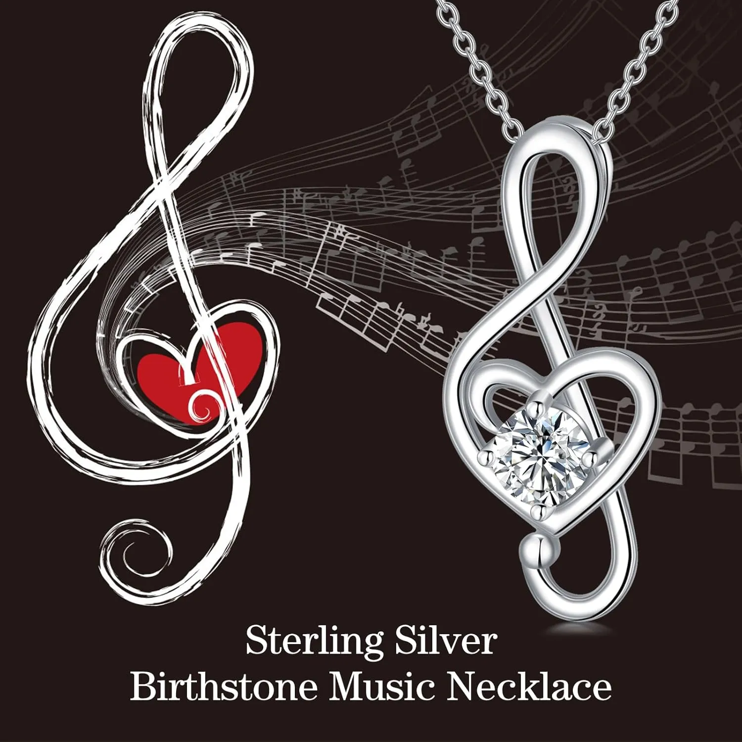 Music Note Necklaces for Women Sterling Silver 12 Birthstone Musical Necklace Jewelry Birthday Gifts Music Lovers Student Teacher