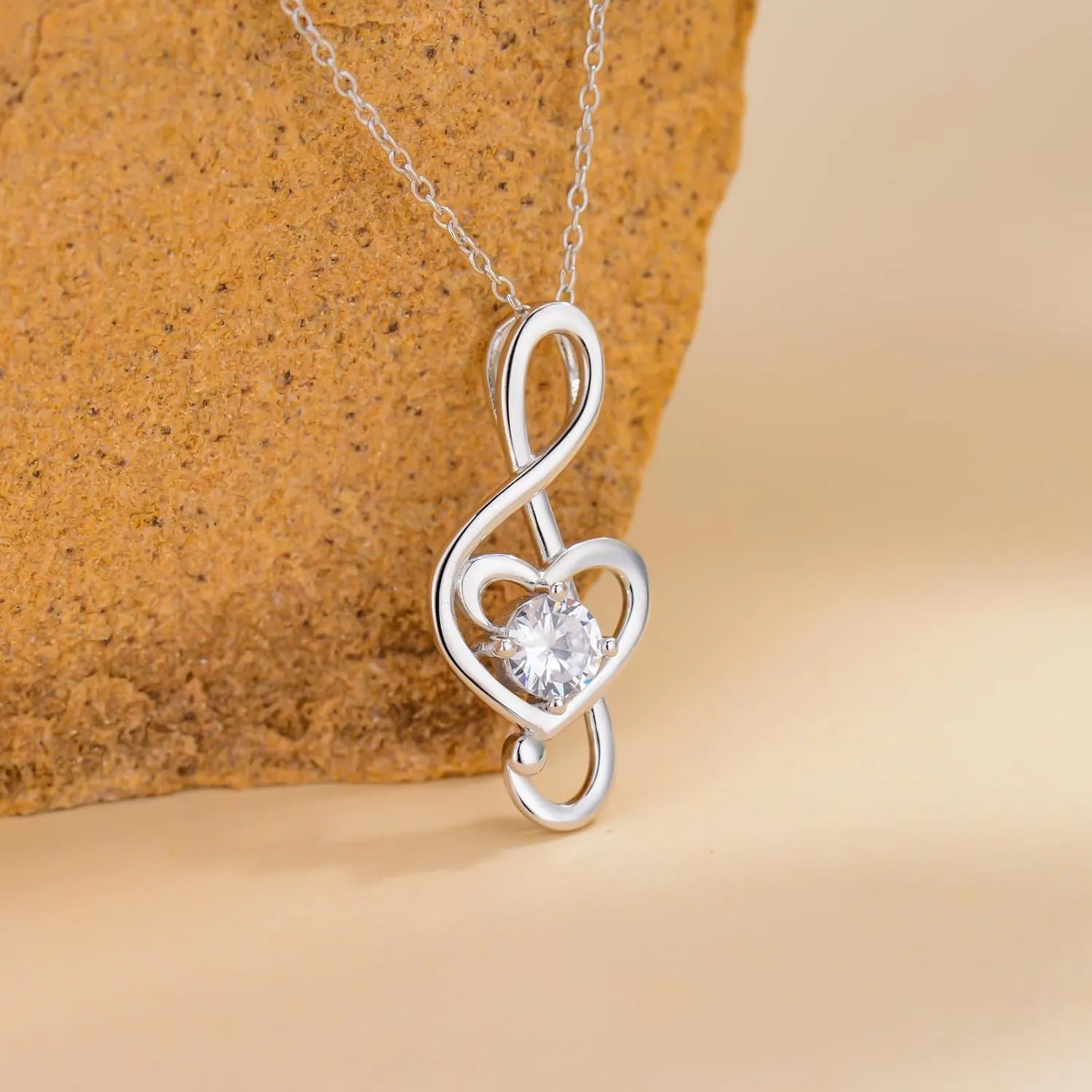 Music Note Necklaces for Women Sterling Silver 12 Birthstone Musical Necklace Jewelry Birthday Gifts Music Lovers Student Teacher
