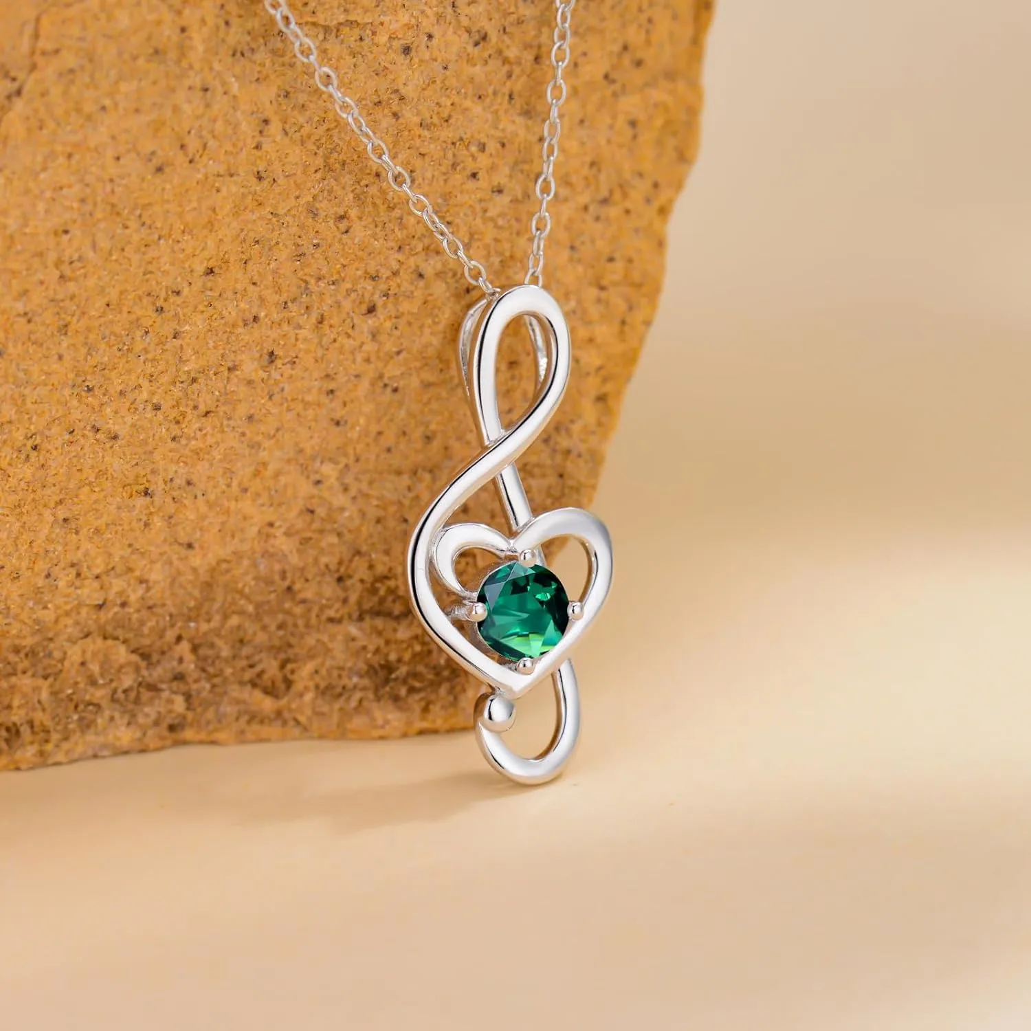 Music Note Necklaces for Women Sterling Silver 12 Birthstone Musical Necklace Jewelry Birthday Gifts Music Lovers Student Teacher