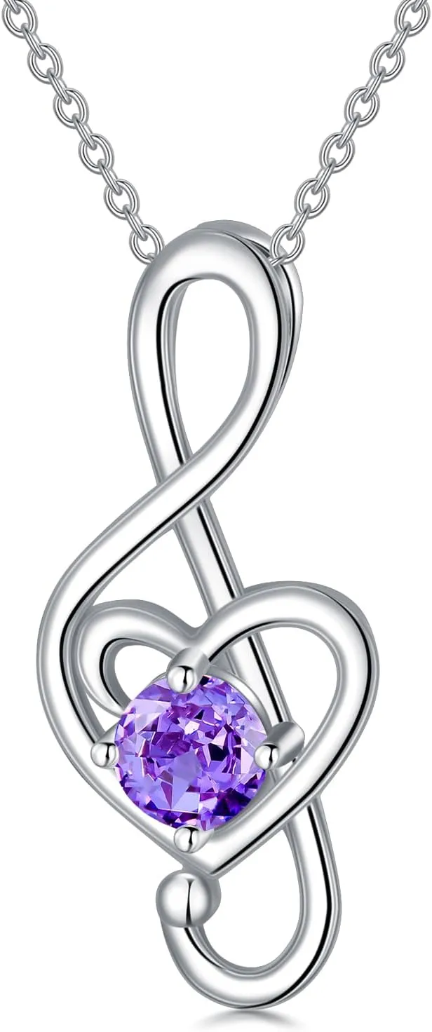 Music Note Necklaces for Women Sterling Silver 12 Birthstone Musical Necklace Jewelry Birthday Gifts Music Lovers Student Teacher