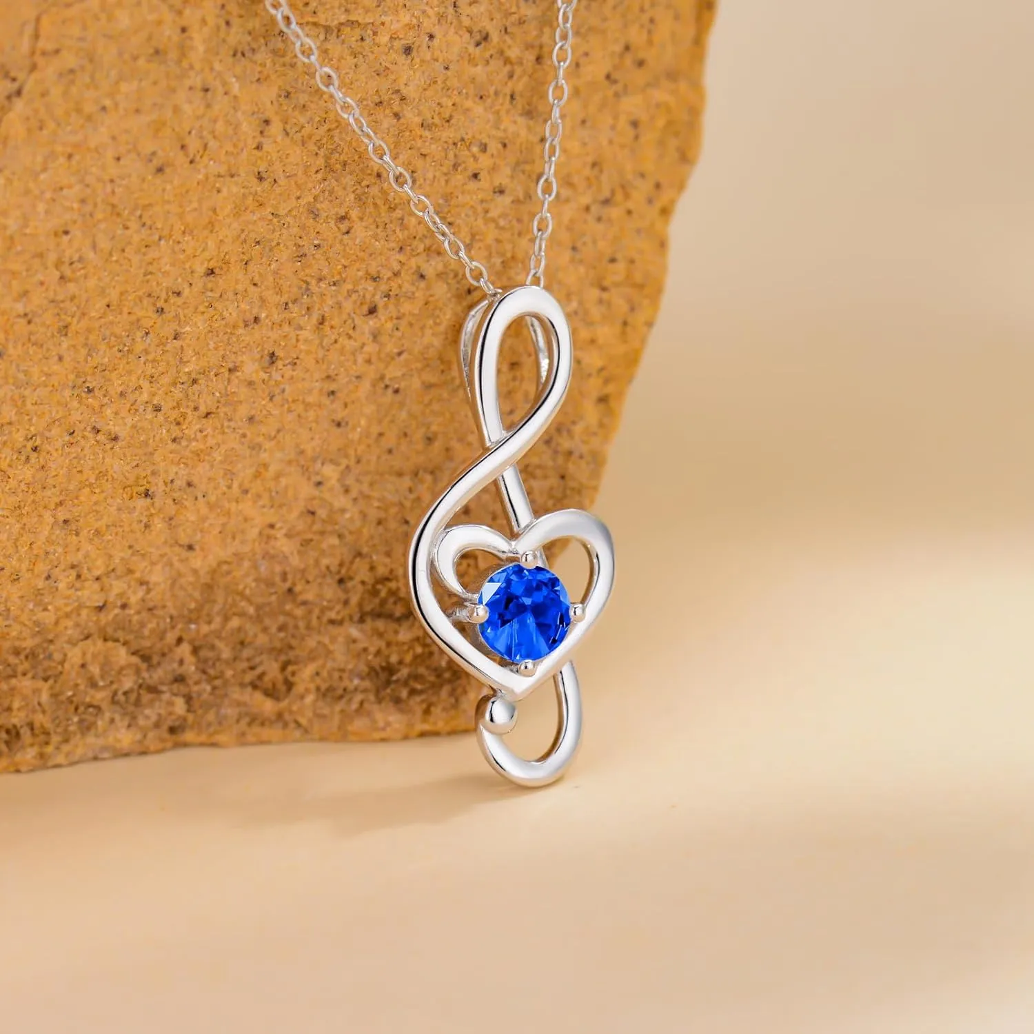 Music Note Necklaces for Women Sterling Silver 12 Birthstone Musical Necklace Jewelry Birthday Gifts Music Lovers Student Teacher