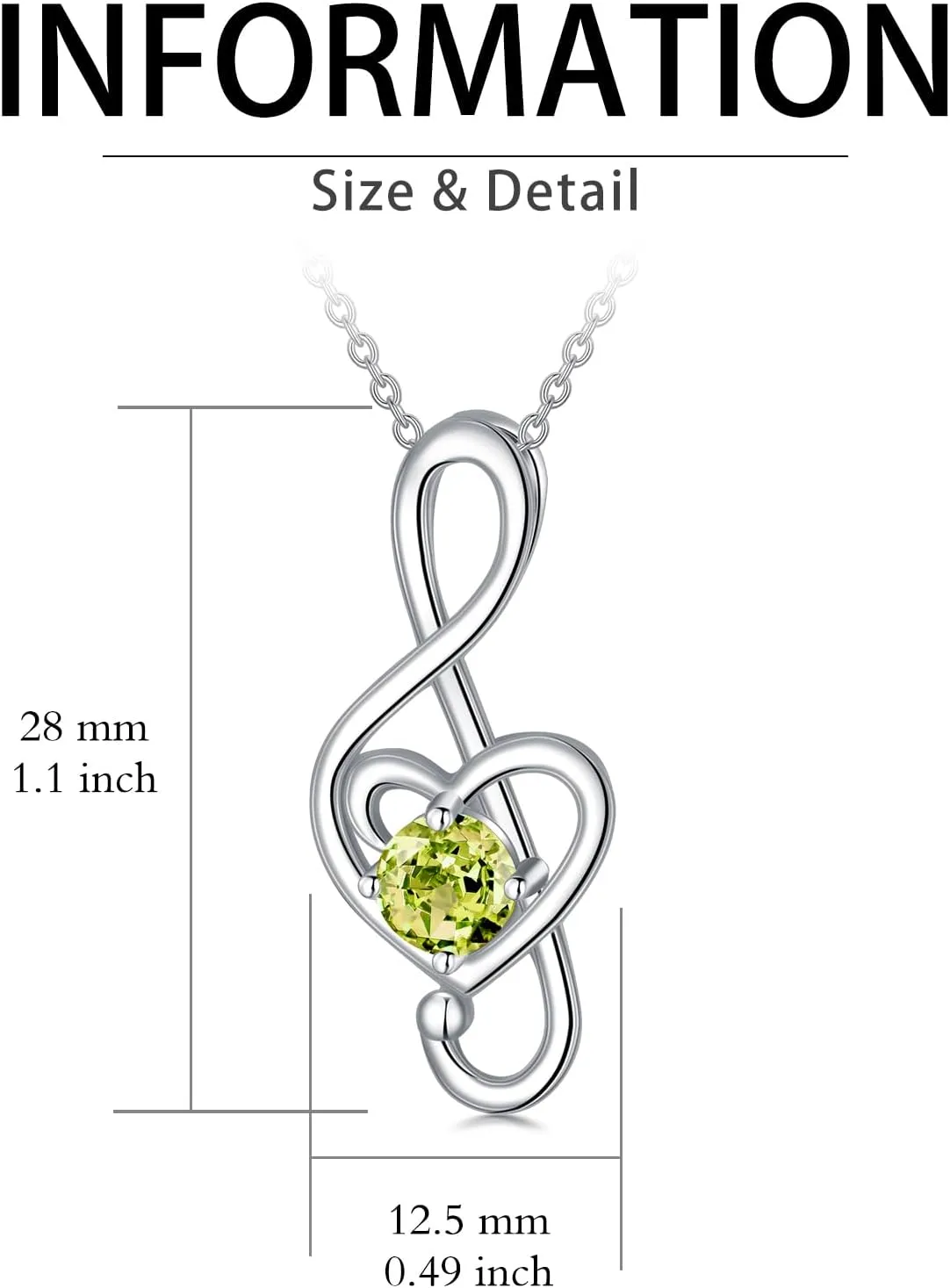 Music Note Necklaces for Women Sterling Silver 12 Birthstone Musical Necklace Jewelry Birthday Gifts Music Lovers Student Teacher
