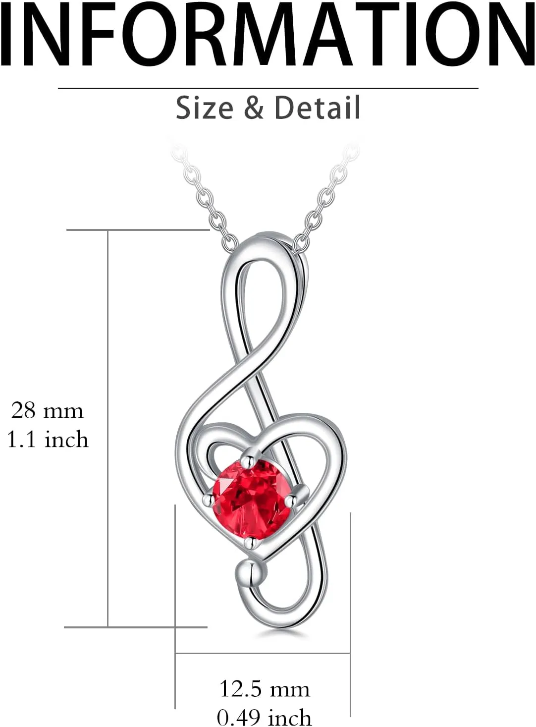 Music Note Necklaces for Women Sterling Silver 12 Birthstone Musical Necklace Jewelry Birthday Gifts Music Lovers Student Teacher