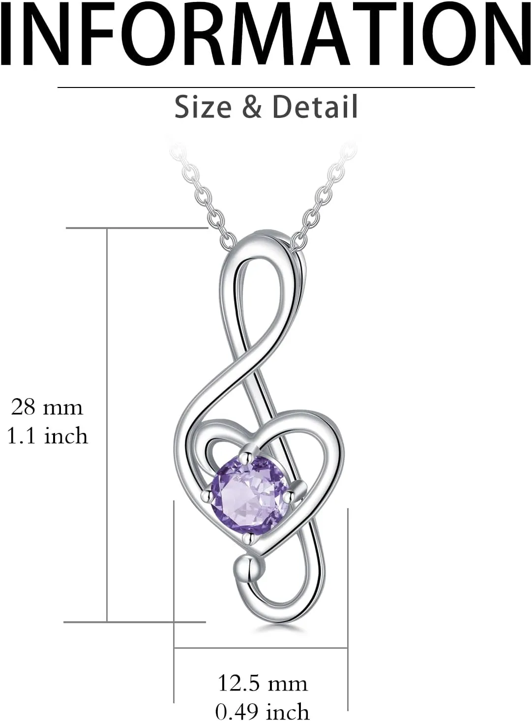 Music Note Necklaces for Women Sterling Silver 12 Birthstone Musical Necklace Jewelry Birthday Gifts Music Lovers Student Teacher