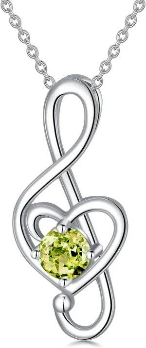 Music Note Necklaces for Women Sterling Silver 12 Birthstone Musical Necklace Jewelry Birthday Gifts Music Lovers Student Teacher