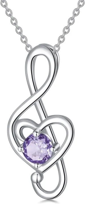 Music Note Necklaces for Women Sterling Silver 12 Birthstone Musical Necklace Jewelry Birthday Gifts Music Lovers Student Teacher